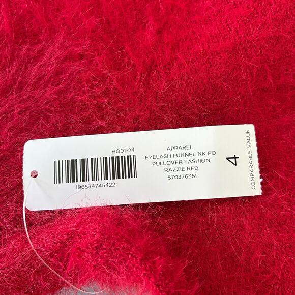 NWT Chico’s Sweater Women's Size 4 (2X) Razzie Red Eyelash Funnel Neck Pullover - Picture 5 of 8